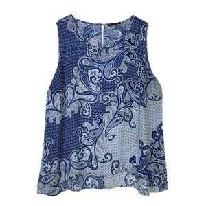 Rose & Olive Blue & White Paisley Sleeveless Lightweight Blouse